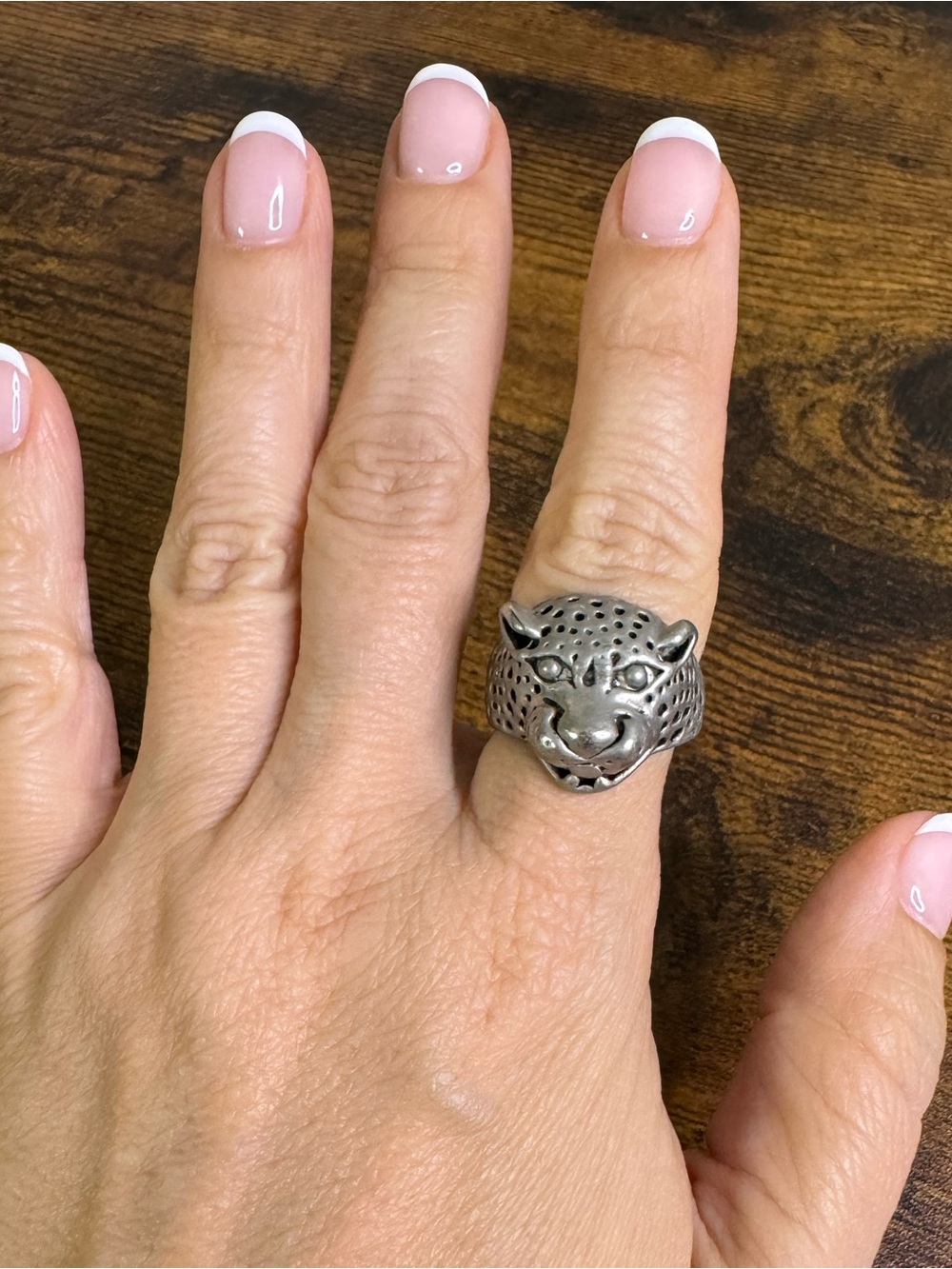 Silver Tone Jaguar Head Statement Ring